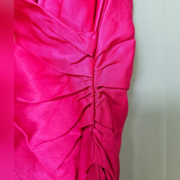 Zara Women's Hot Pink Fuchsia Satin Surplice Neckline Ruched Wrap Midi Dress, XS - Picture 9 of 12